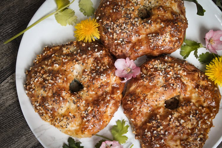 Toasted Bagel In A Plate