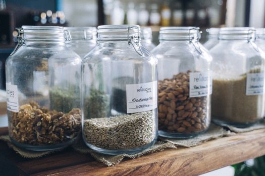 Brown Beans in Clear Glass Jars