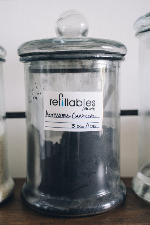 Activated Charcoal in a Glass Jar