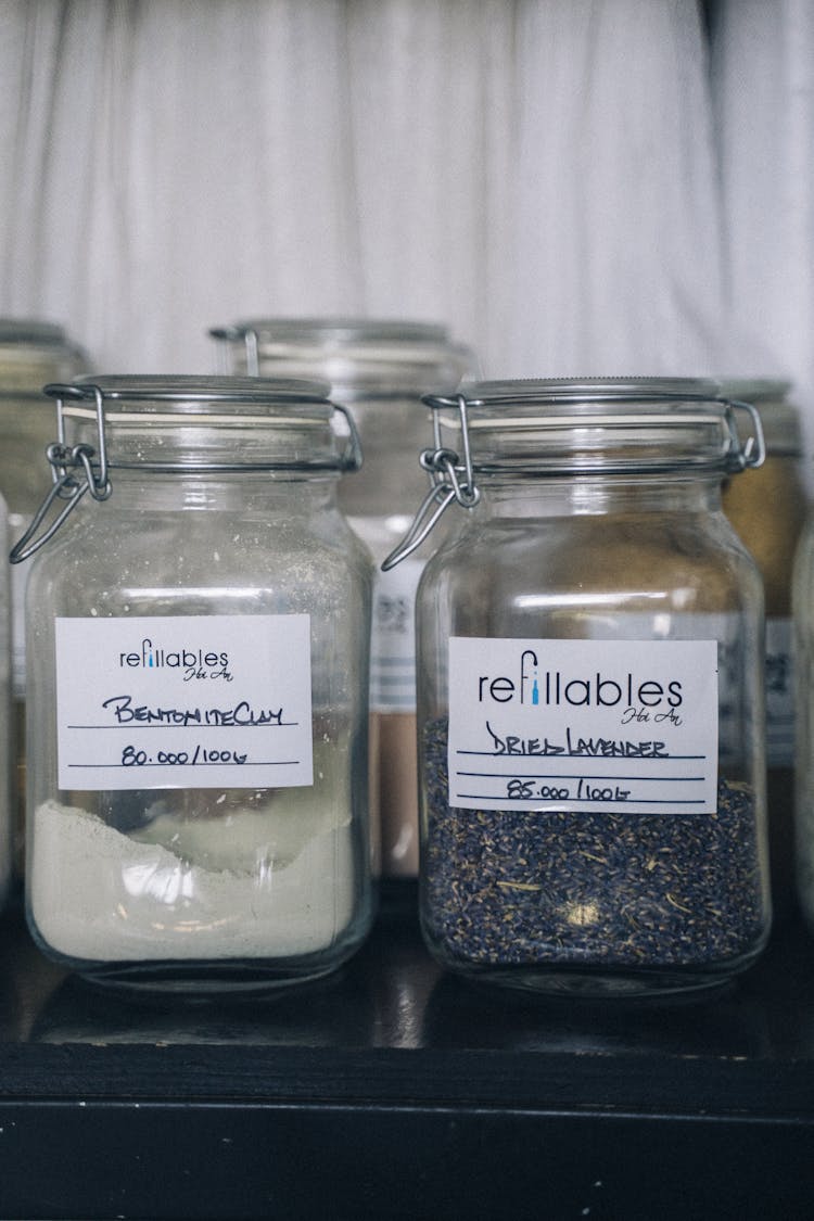 A Bentonite Clay And Dried Lavender For Sale On Glass Jars