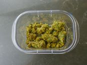 Photo of Green Kush in Clear Plastic Container