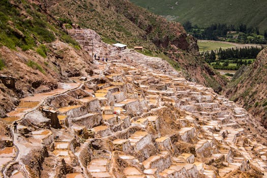 Stunning view of ancient Maras salt ponds in Peru's Sacred Valley.