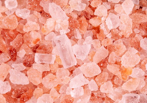 Pink Himalayan salt crystals close up