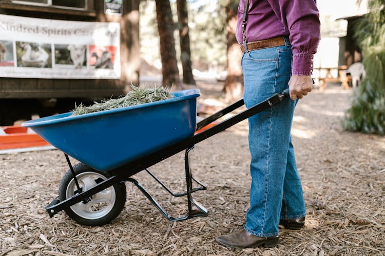 A Man Holding A Wheelbarrow