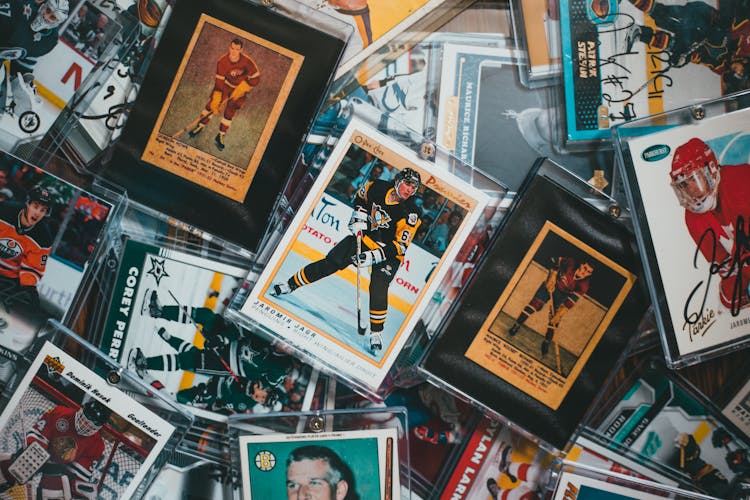 Close Up Of Vintage Hockey Cards Collection