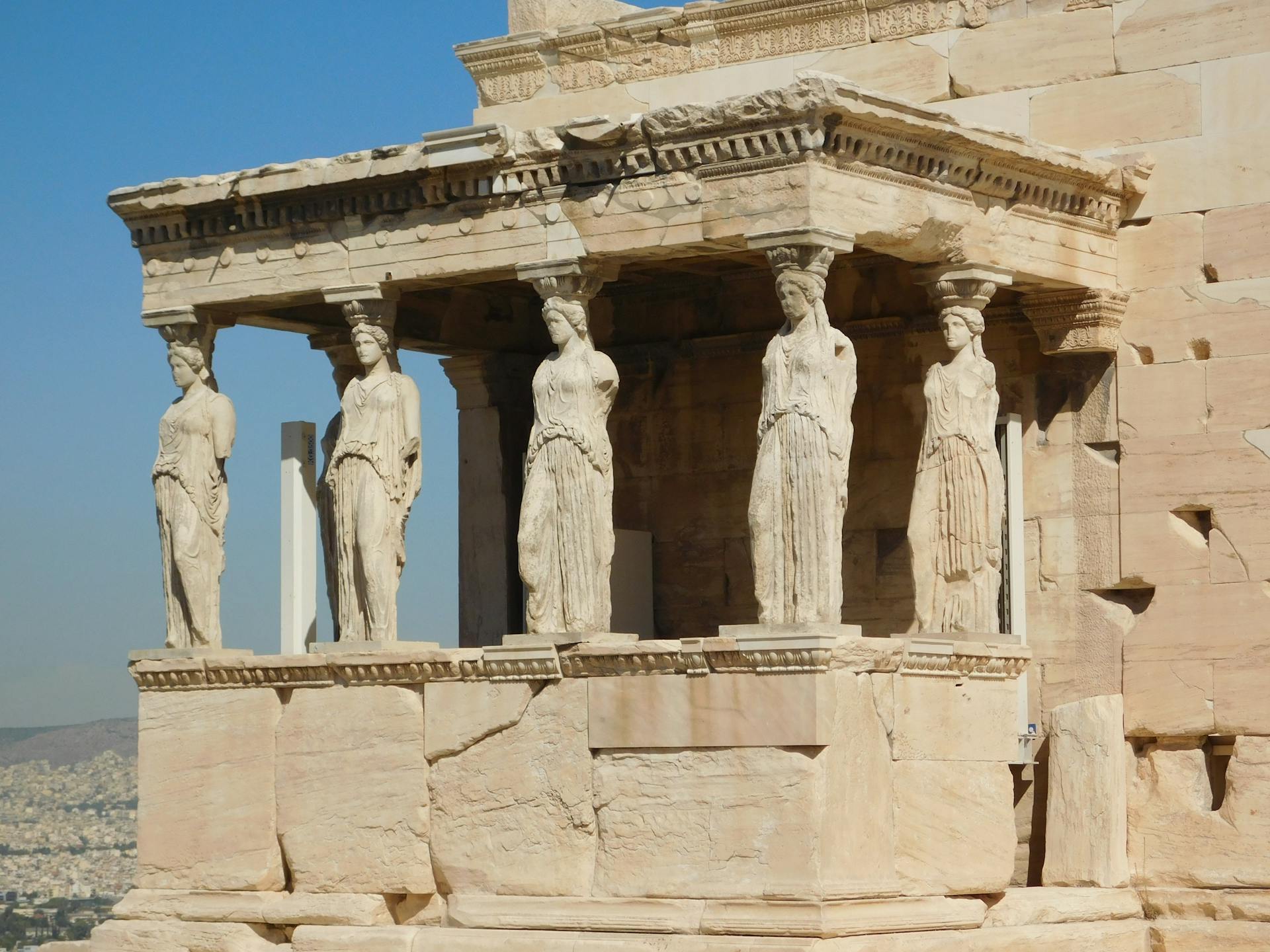 Greece, Athenian Acropolis, Side View of Temple of Athena Nike Statues