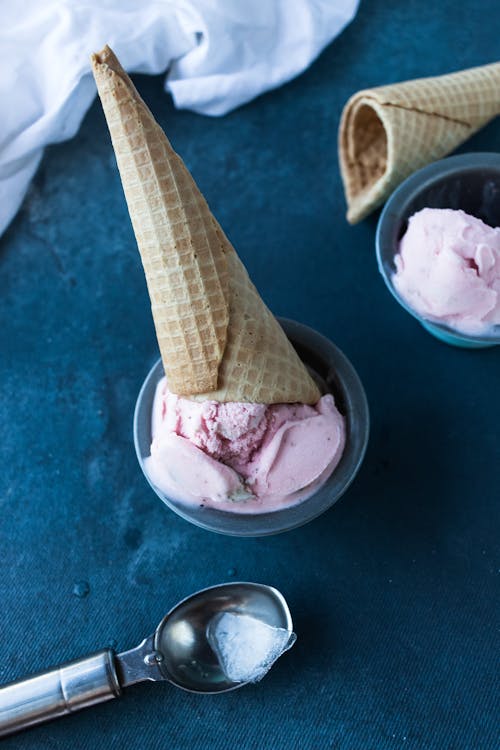 Ice Cream and Cones in Bowls