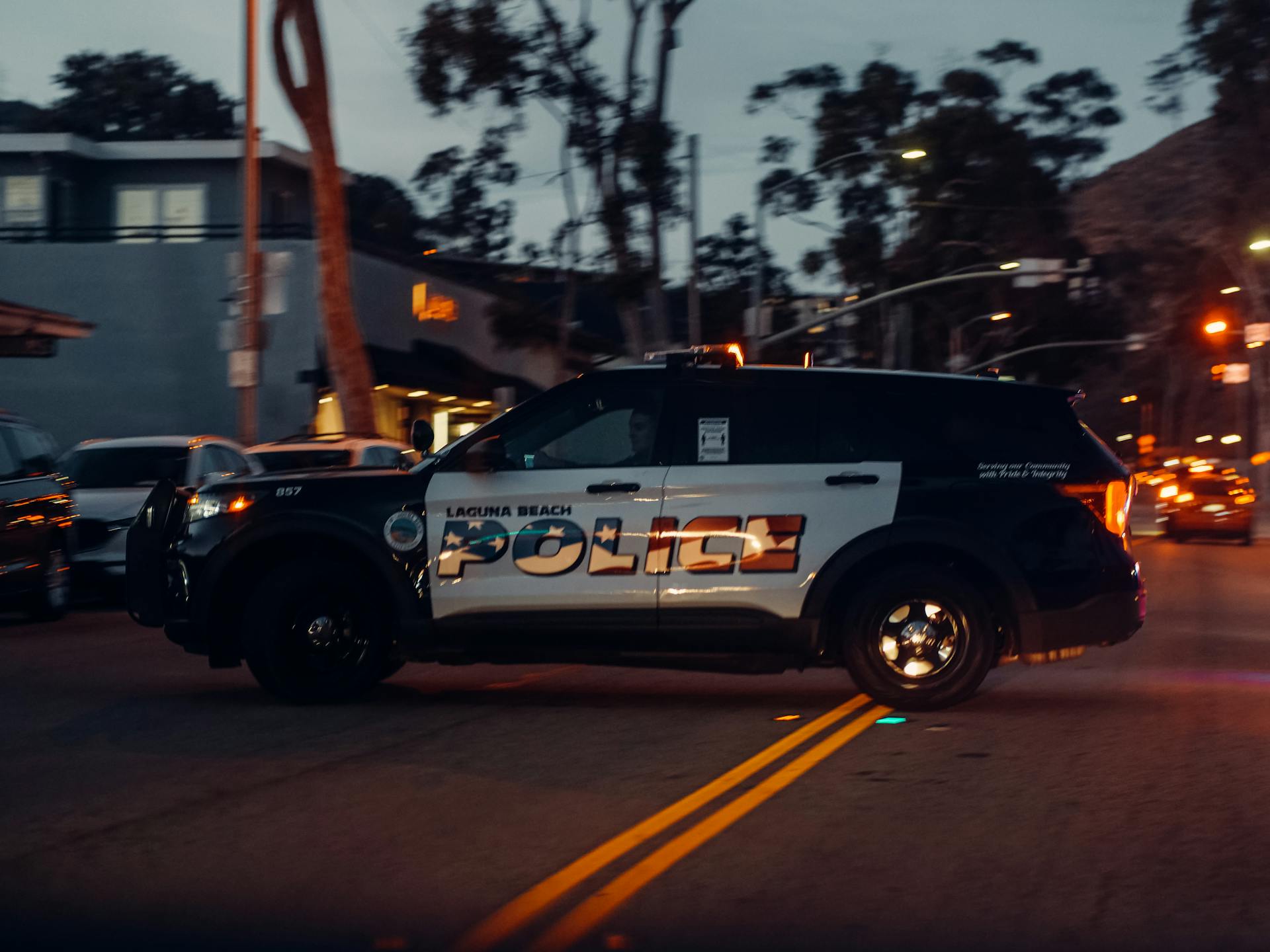 Police Car Moving on the Road