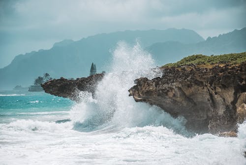 Waves Crashing on a Rock Formation