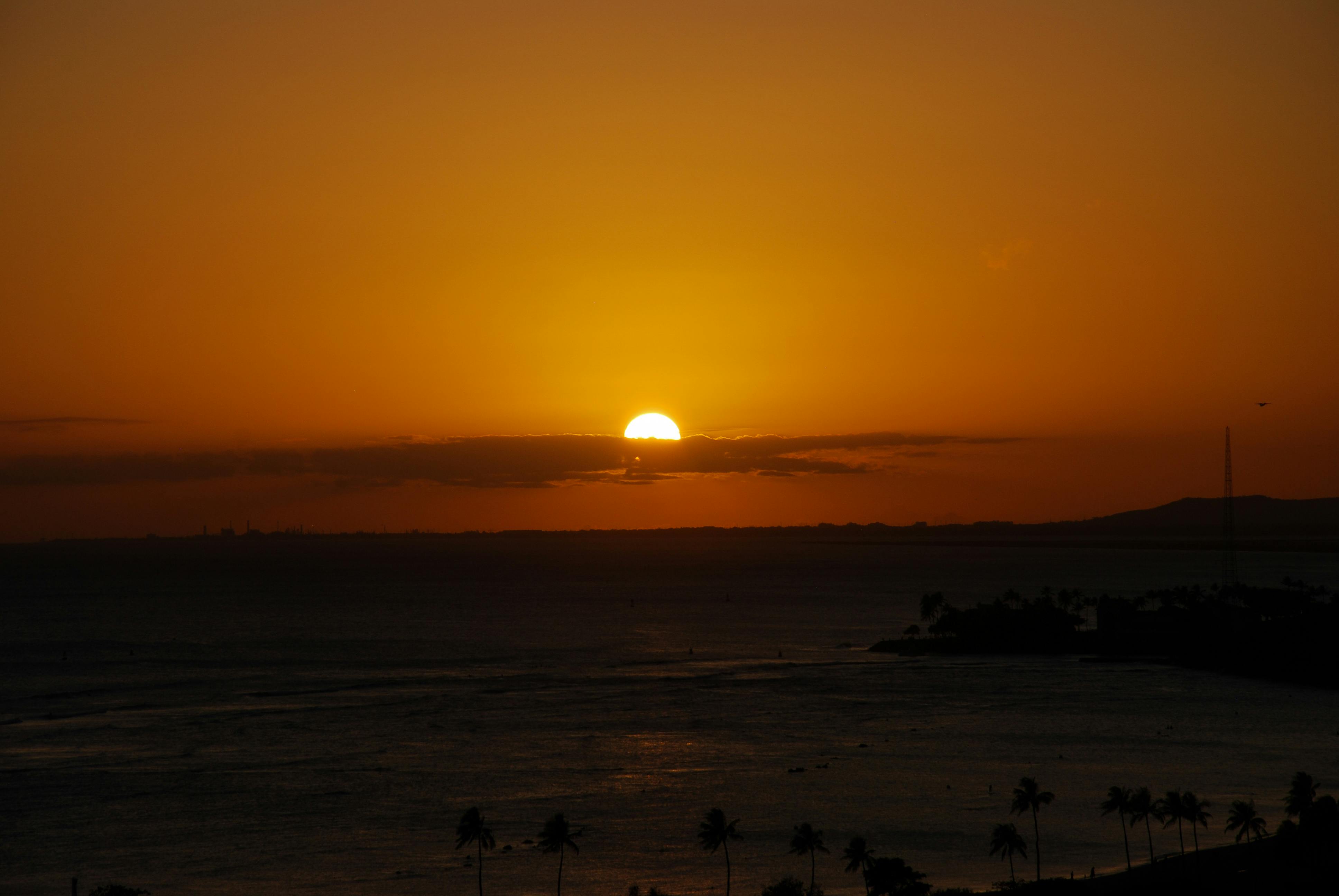 Breathtaking sunset view over the Honolulu coast with vivid skies.