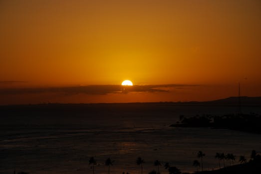 Breathtaking sunset view over the Honolulu coast with vivid skies.