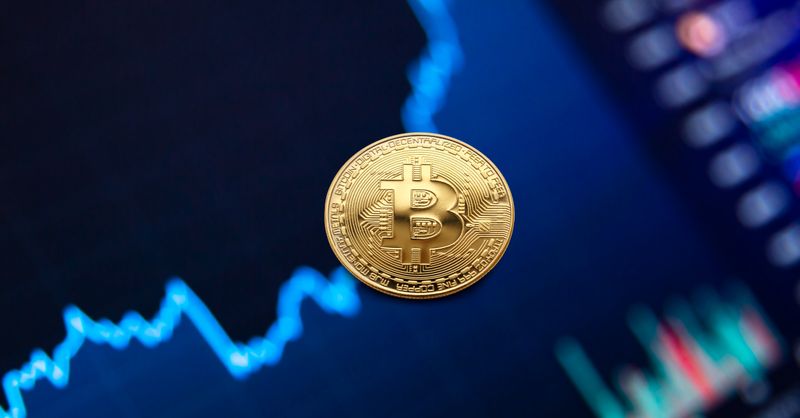 Abstract editorial data-visualization illustration in balanced, blue-toned tones representing BTC and the broader cryptocurrency market — crypto scenario analysis.