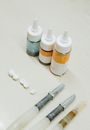 Dental implants and medical tools placed on table