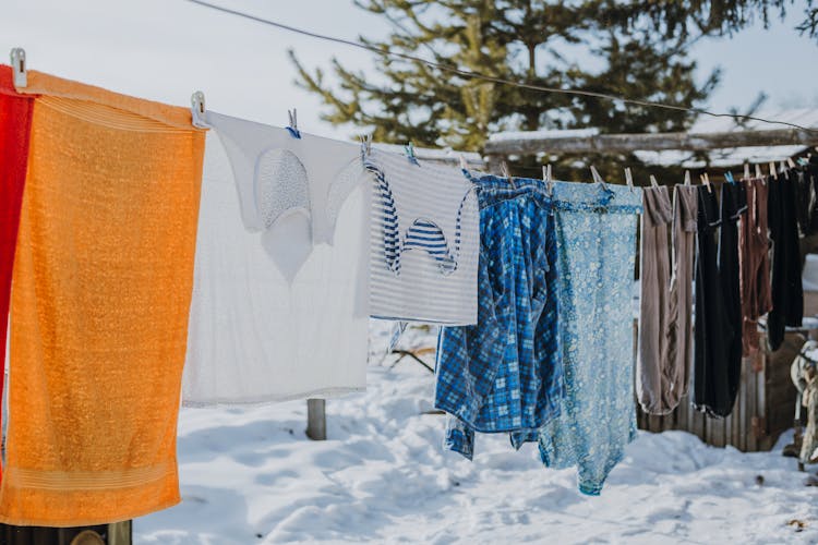 Drying Clothes On A Clothesline