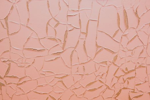 Detailed view of a pink cracked wall surface with unique texture patterns.