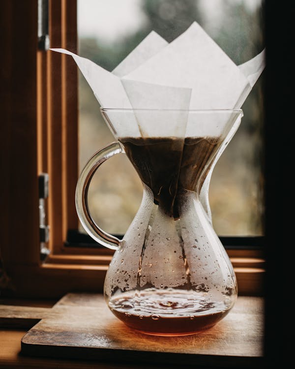 Glass chemex with coffee and filter