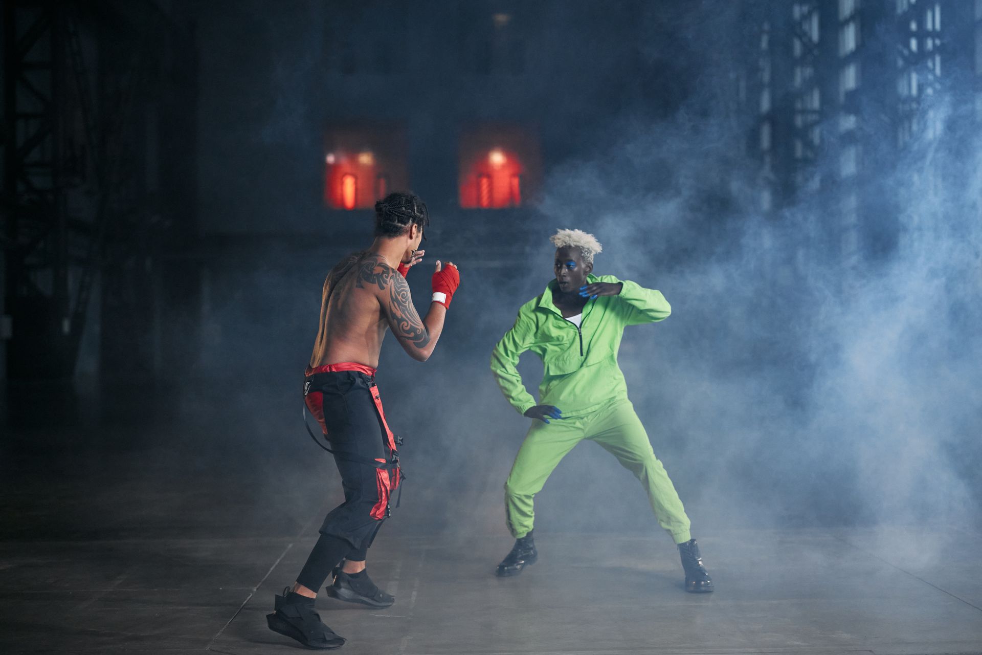 Men Fighting while Wearing Their Game Character Costumes