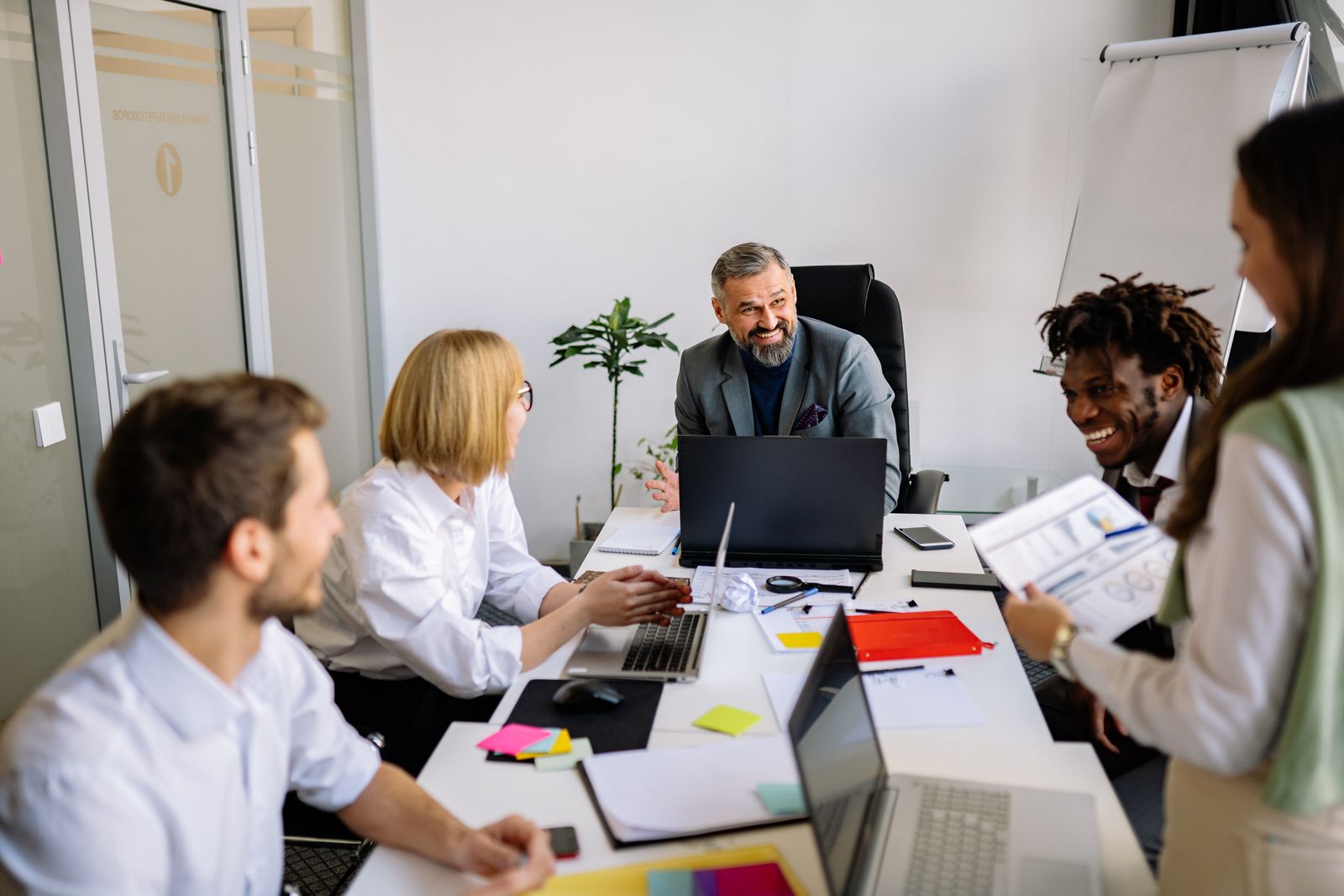 Happy office team collaboration scene 48