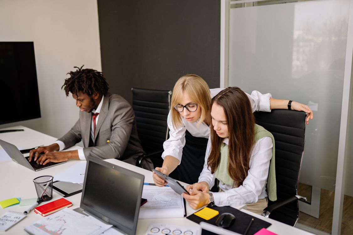 Business team collaborating in a modern office