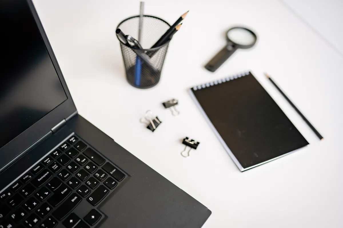 A clean desk setup for marketing automation software research and automated content creation.