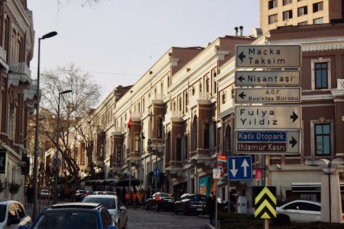 Cars Parked on Street Near Brown Buildings