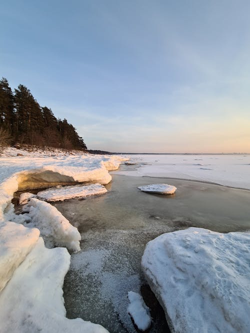 คลังภาพถ่ายฟรี ของ ตะวันลับฟ้า, น้ำแข็ง, ฤดูหนาว