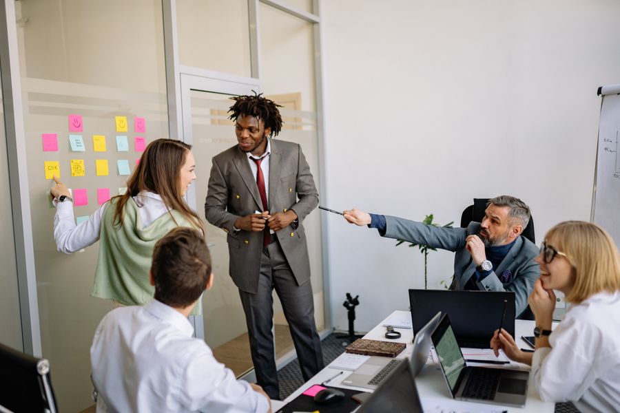 Team collaborating around a table