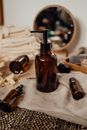 Brown Glass Bottles on a Brown Linen
