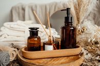 Brown Glass Bottles on Brown Wooden Tray