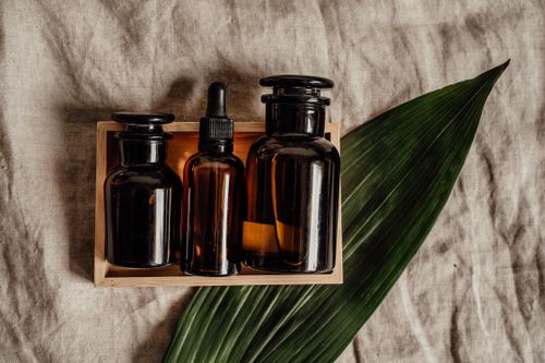 Luxury body care products in elegant bottles
