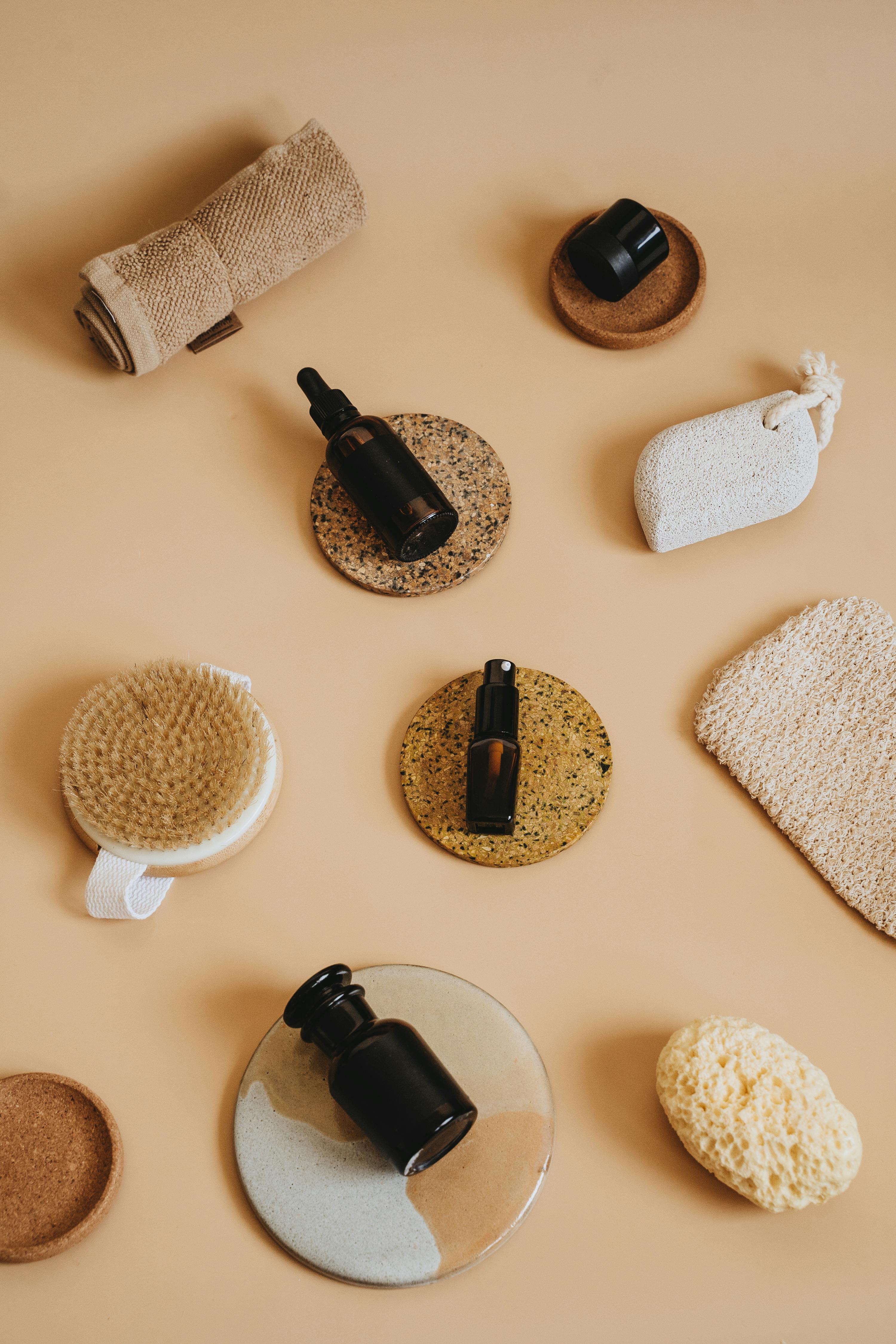 bathing tools on beige surface