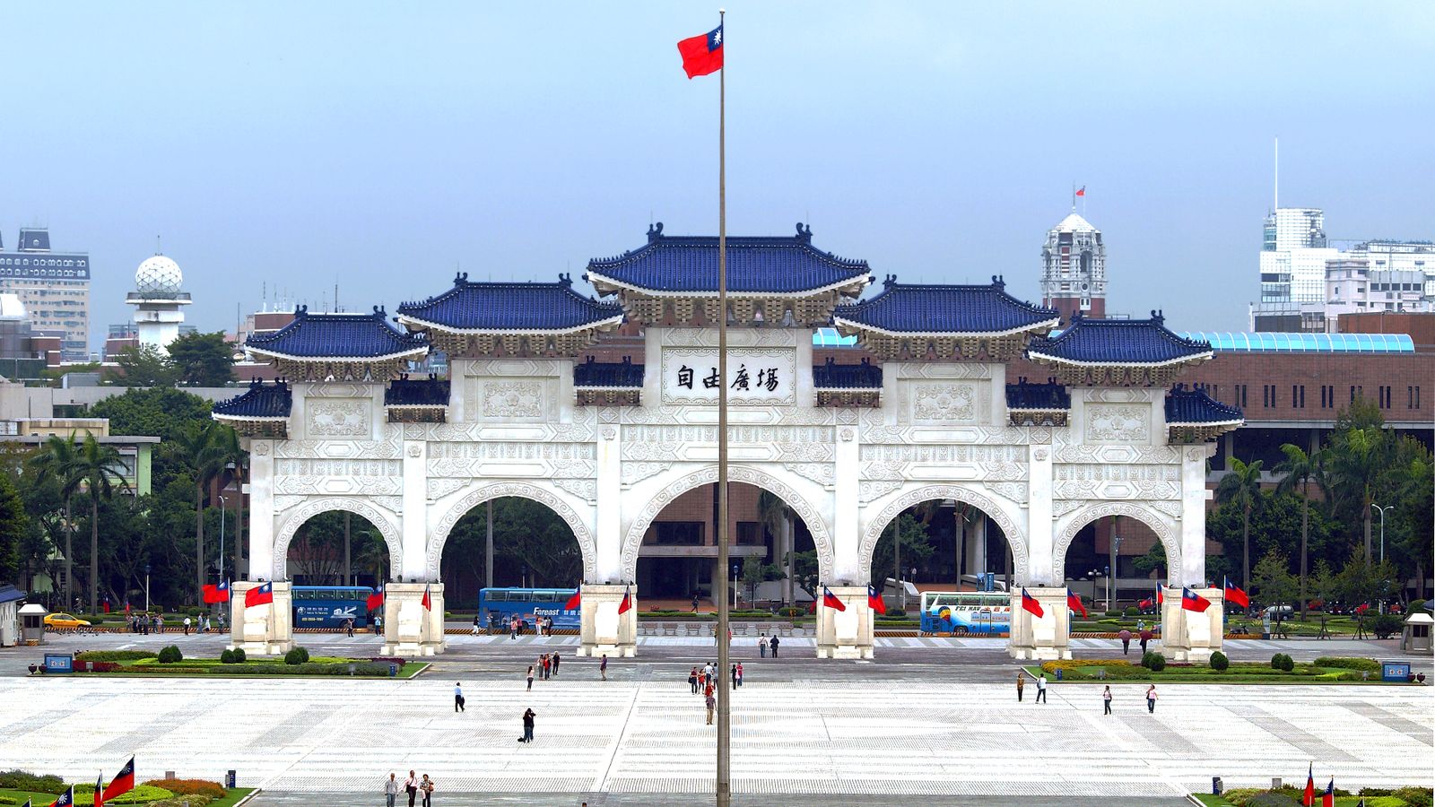 The majestic Liberty Square Archway in Taipei, Taiwan with clear skies.