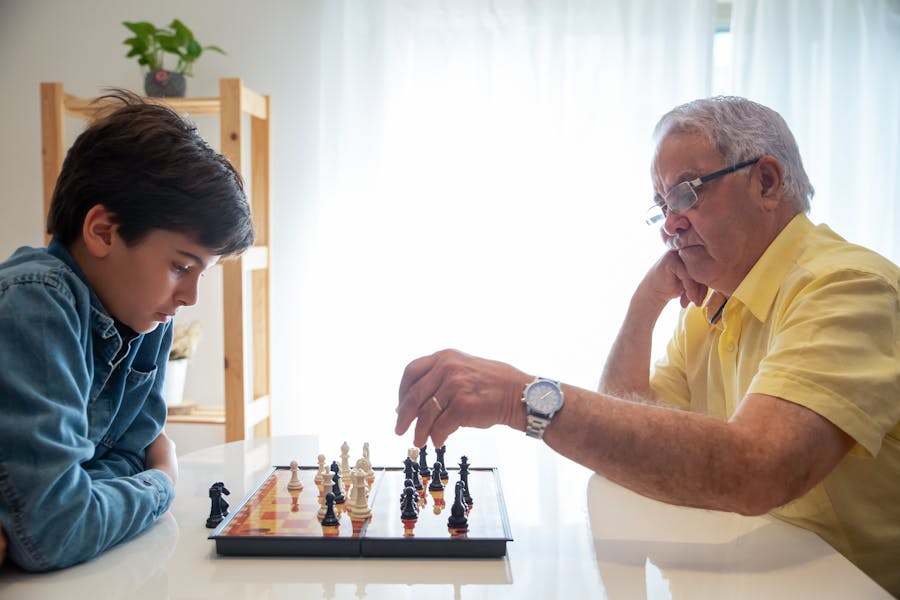 Close view of chess pieces from this game