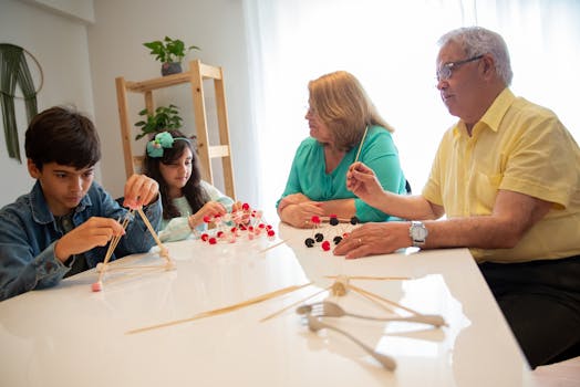 Grandparents and grandchildren building together
