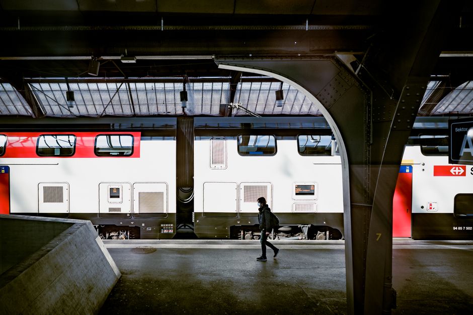 Train departing from Zurich Airport station in Switzerland