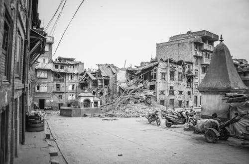 A Grayscale of Wrecked Buildings in a City