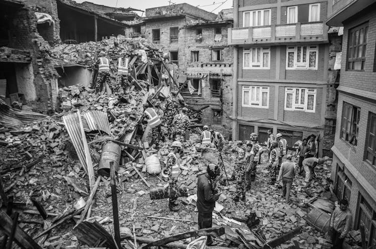 A Grayscale Of The Aftermath Of An Earthquake