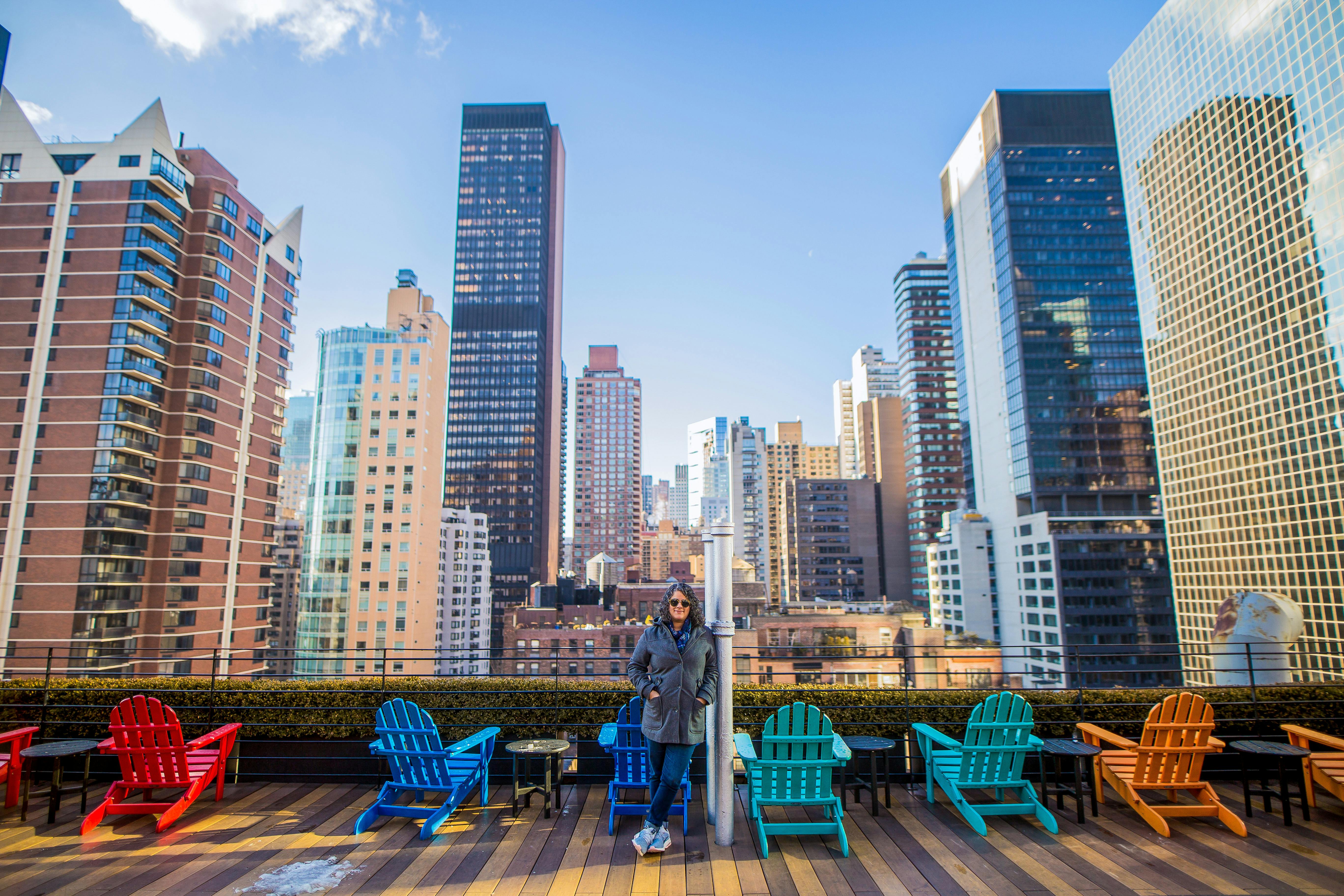 arts district loft terrace with city skyline - luxury penthouse living downtown chicago