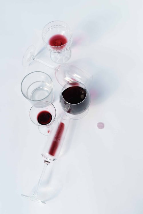 Free Wine Glasses with Red Wine Stock Photo