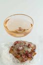 Glass of alcohol wine on frozen dried plants