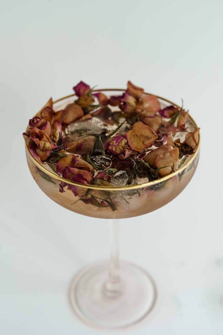 Glass Of Drink With Dried Plants And Ice