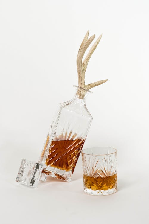 Decanter and glass with whiskey