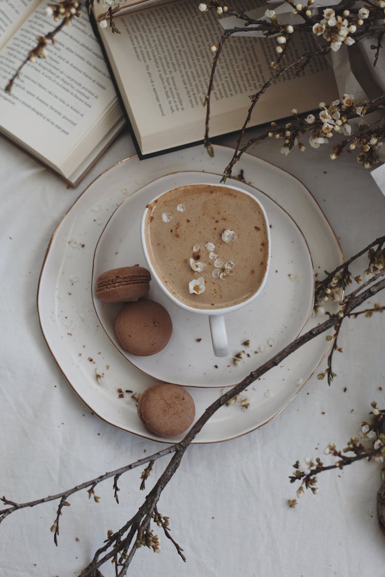 Coffee With Macaroons Near Books