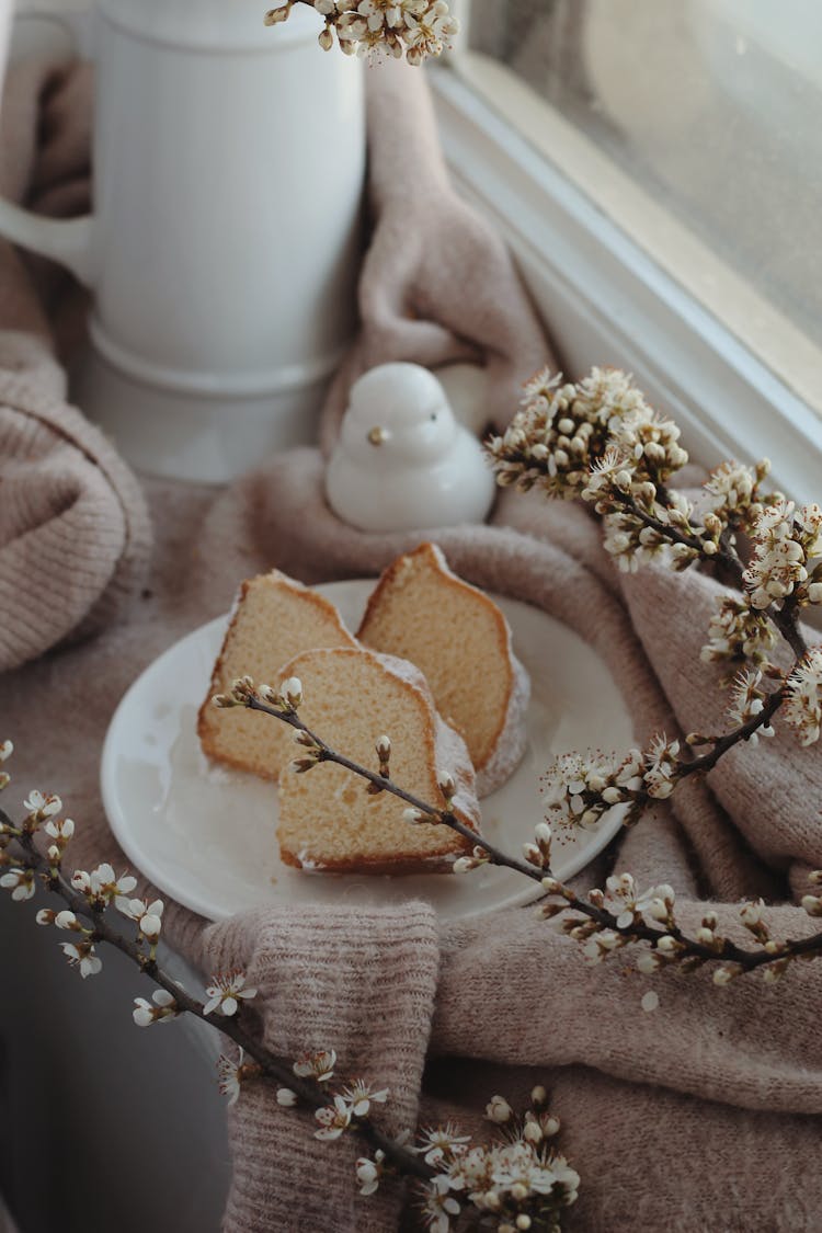 Bundt Cake On Windowsill Near Decorations