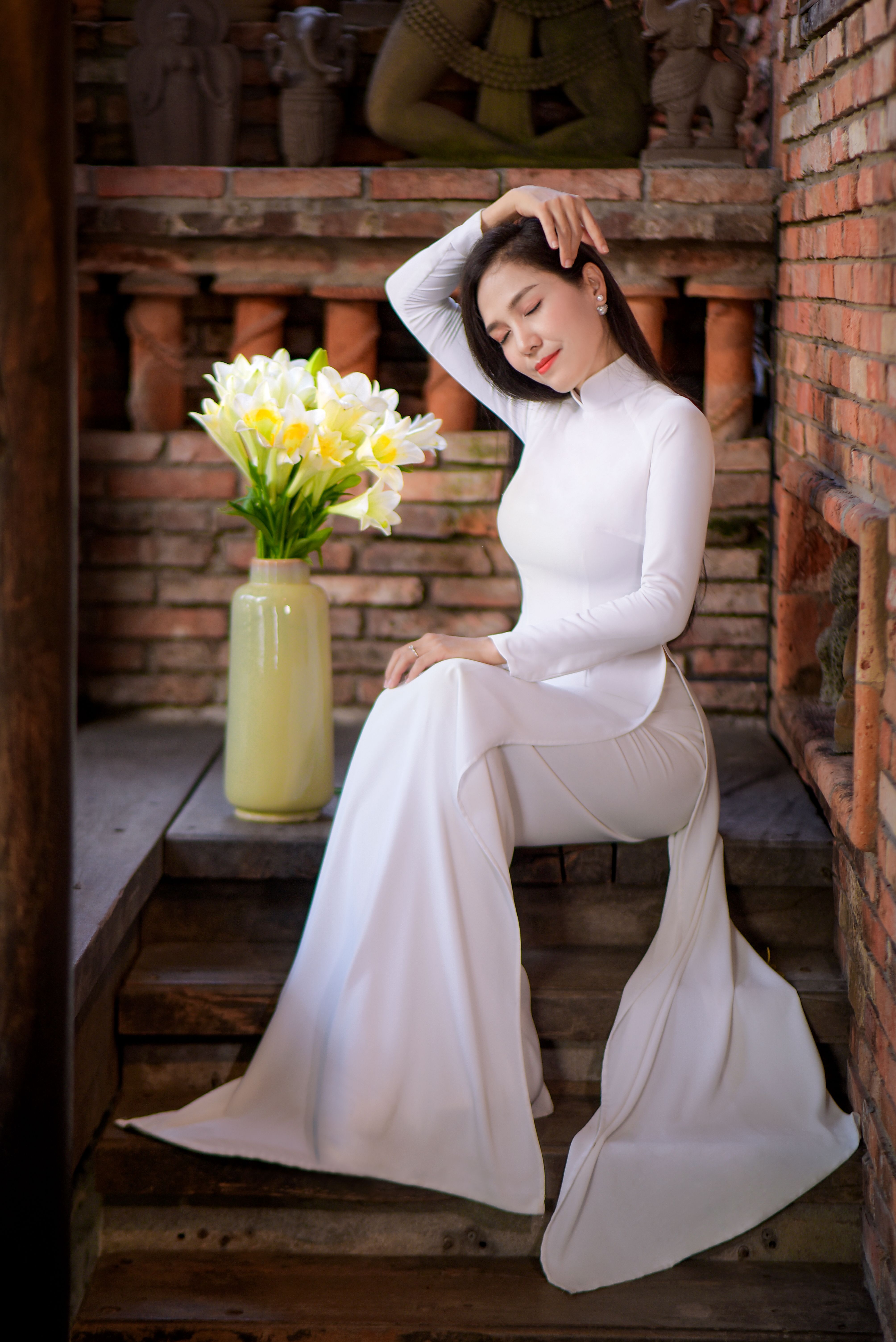 Woman in White Dress Sitting on Stairs · Free Stock Photo