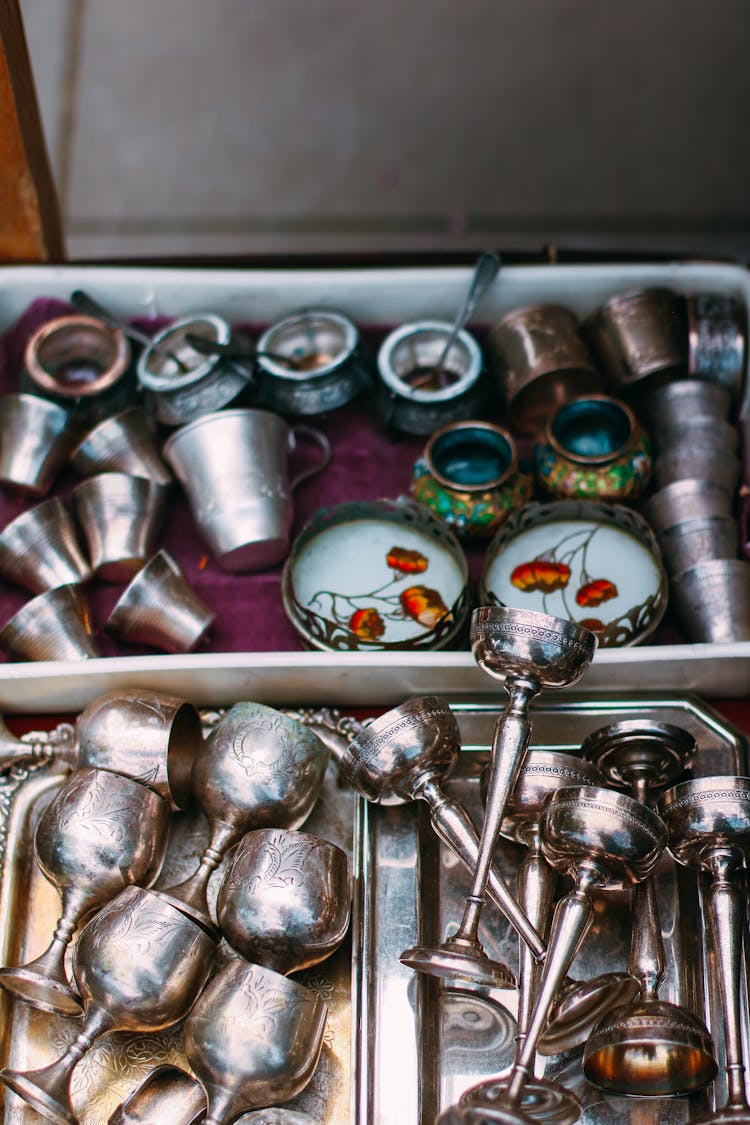 Silver Cups And Goblets In The Box