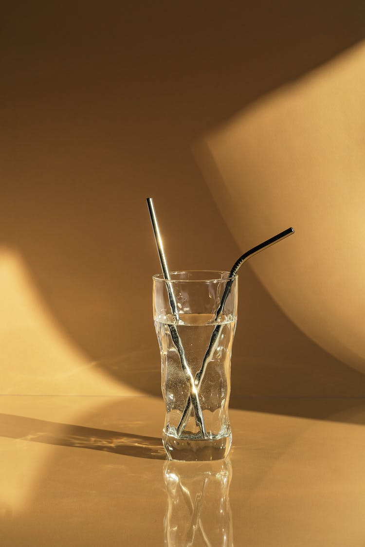 Straws In Glass Of Water