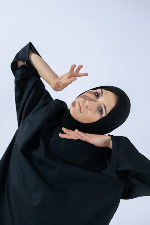 Woman in Black Hijab and Black Abaya Posing