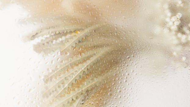 Close-up of water droplets on glass, creating an abstract and artistic pattern with blurred background elements.