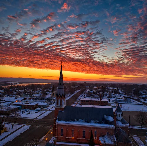 Aerial View of City during Sunset